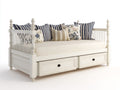 Canapé lit - Bois-textile - 201 x 91 x 97 cm - Blanc cassé-Crème - Style traditionnel avec rangement