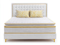 Lit double - similicuir-métal - 215 x 180 x 140 cm - blanc-or - style élégant capitonné