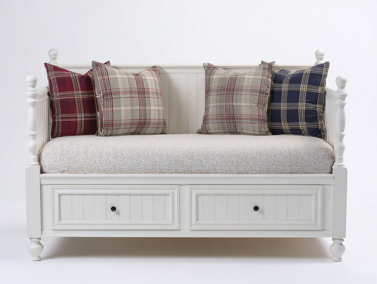 Canapé lit - Bois-textile - 193 x 86 x 91 cm - Blanc-Beige - Style classique avec rangement