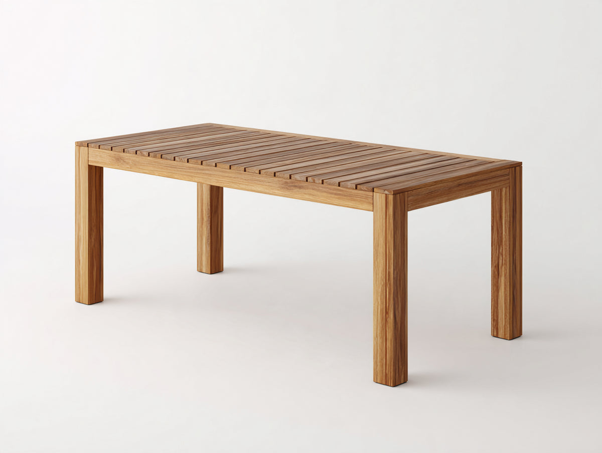 Table de jardin - bois massif - 180x90x75 cm - marron - style contemporain à lattes