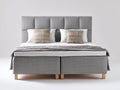 Lit double - textile-bois - 210 x 180 x 132 cm - gris moyen-bois naturel - style contemporain à panneaux rembourrés