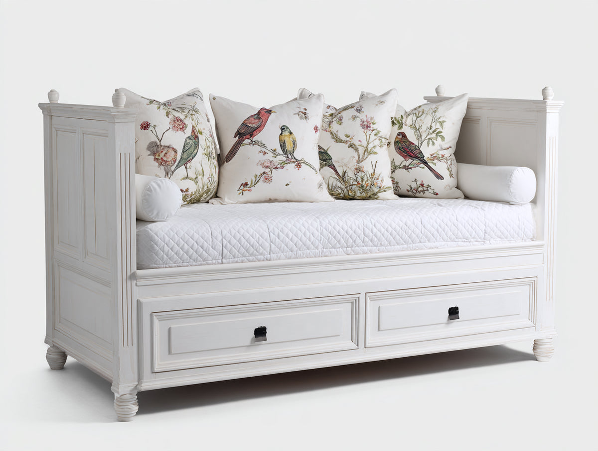 Canapé lit - Bois-textile - 200 x 91 x 101 cm - Blanc - Style classique avec rangement