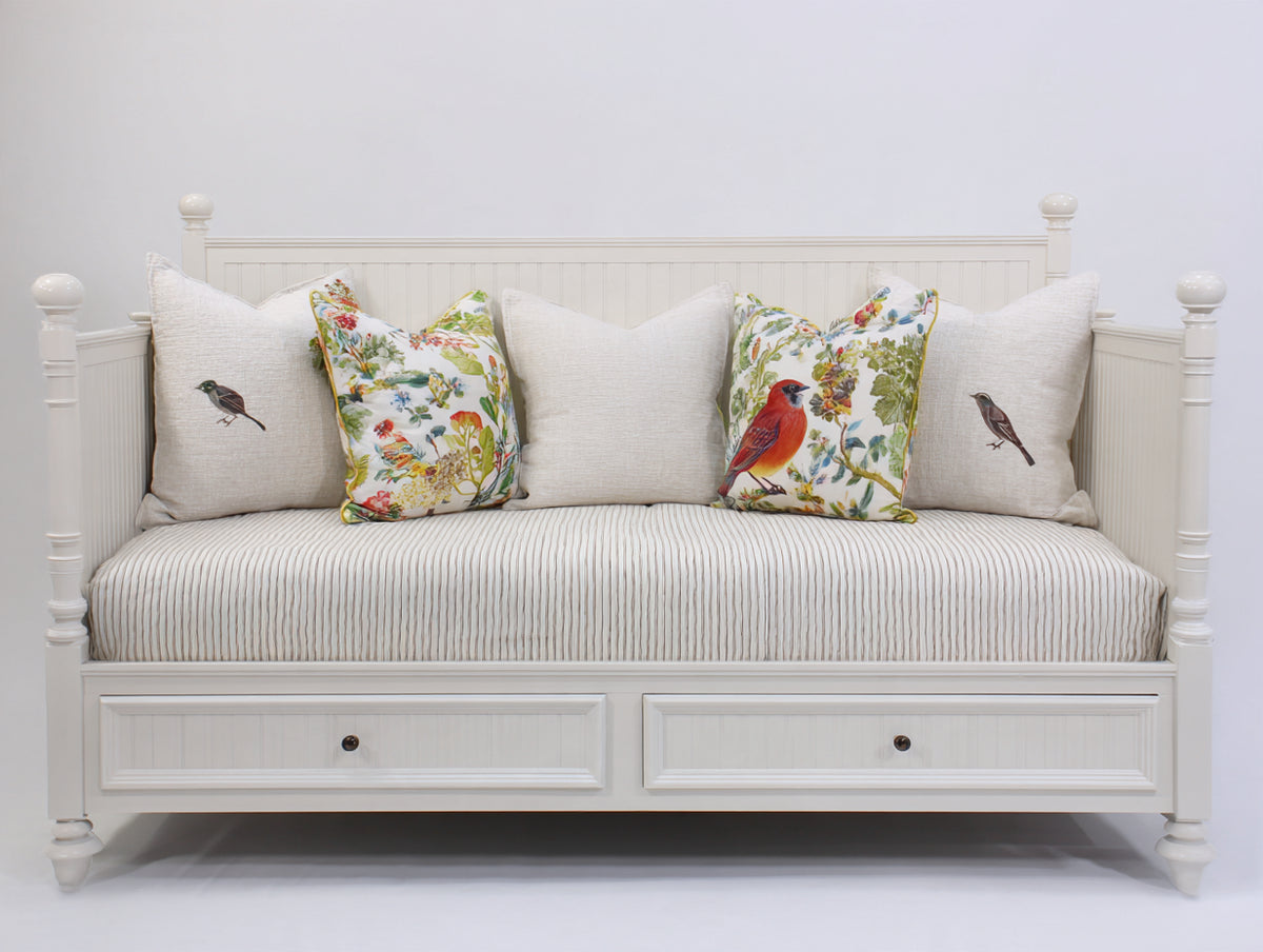 Canapé lit - Bois-textile - 197 x 89 x 96 cm - Blanc-Beige clair - Style classique avec rangement