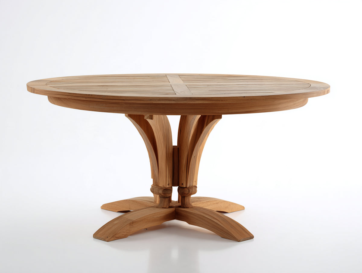 Table de jardin - bois massif - 130x130x75 cm - marron clair - style classique à piètement central