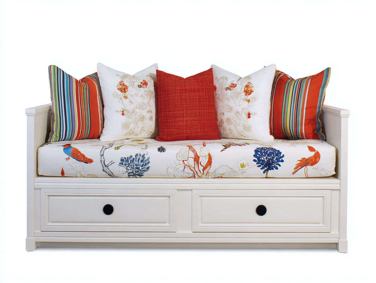 Canapé lit - Bois-textile - 195 x 88 x 86 cm - Blanc-Multicolore - Style contemporain avec rangement