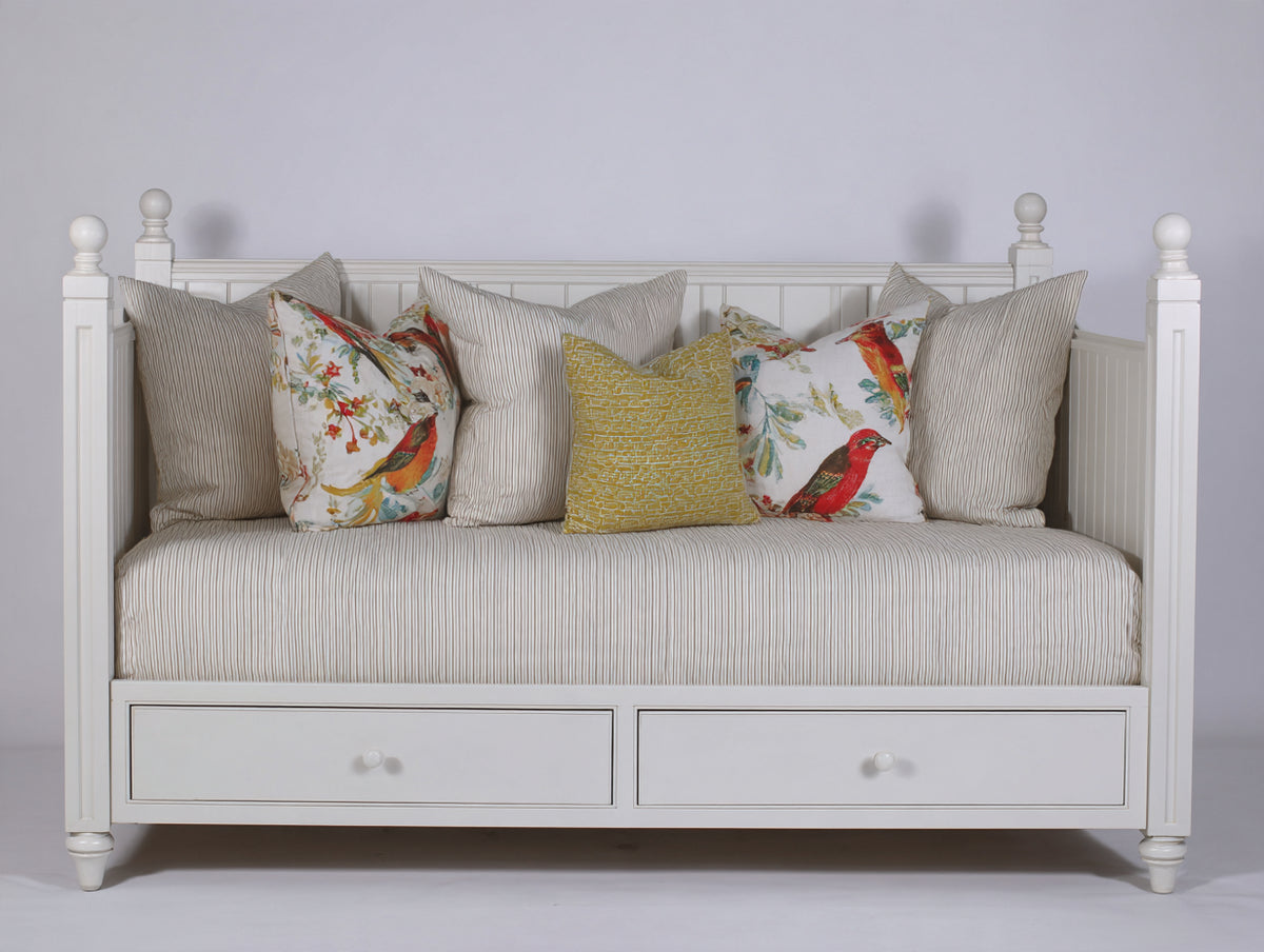 Canapé lit - Bois-textile - 196 x 88 x 94 cm - Blanc-Beige - Style classique avec rangement