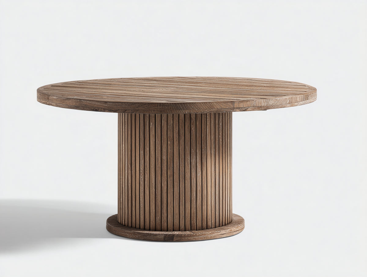 Table de jardin - bois massif - 120x120x75 cm - marron - style rustique à piètement cannelé
