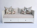 Canapé lit - Bois-textile - 198 x 90 x 88 cm - Blanc-Beige clair - Style campagne avec rangement