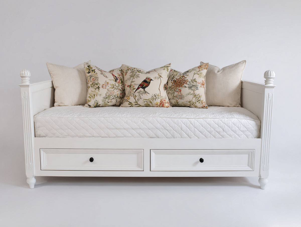 Canapé lit - Bois-textile - 194 x 87 x 90 cm - Blanc-Ivoire - Style classique avec rangement