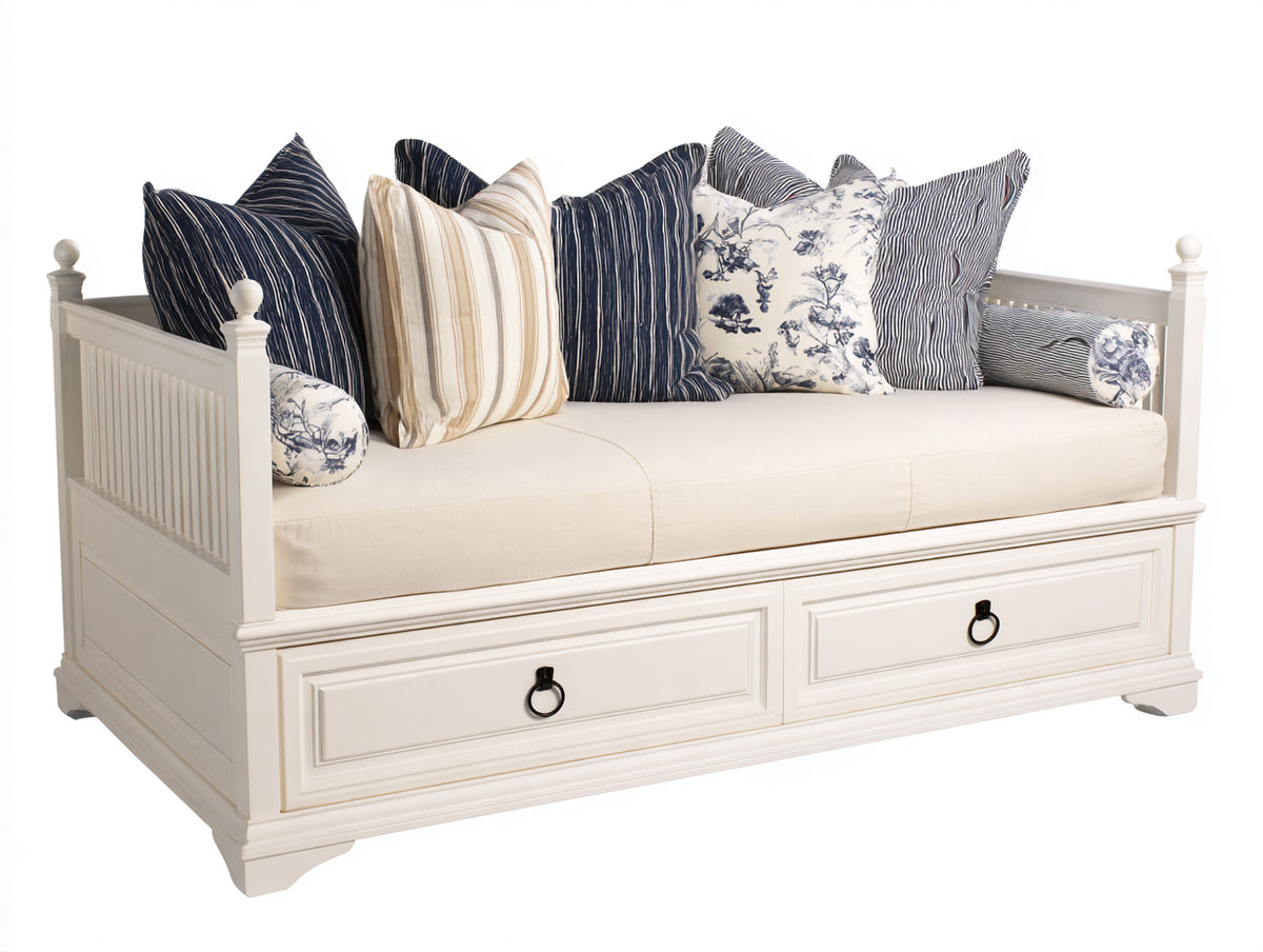 Canapé lit - Bois-textile - 199 x 92 x 95 cm - Blanc cassé-Crème - Style classique avec rangement