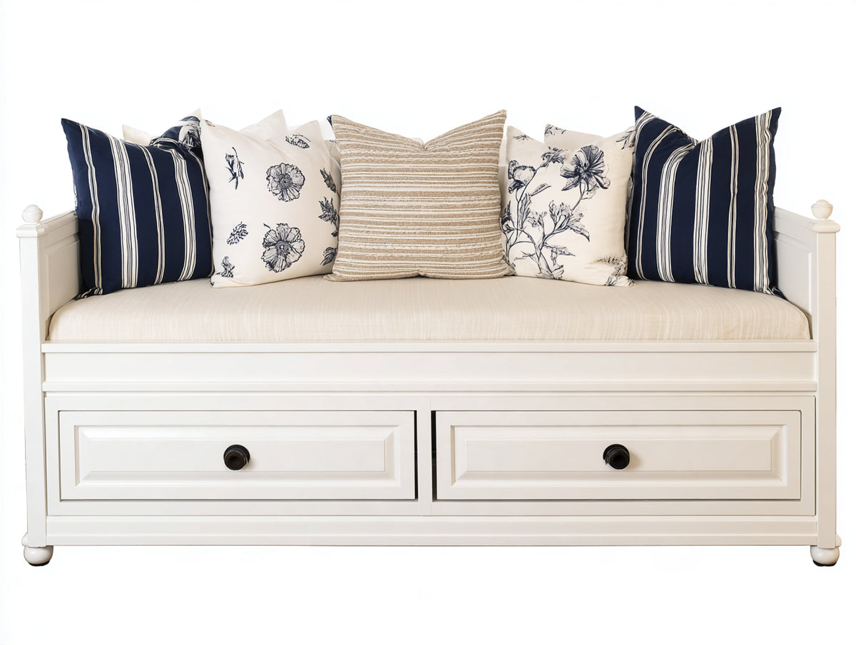 Canapé lit - Bois-textile - 195 x 88 x 89 cm - Blanc cassé-Beige clair - Style classique avec rangement