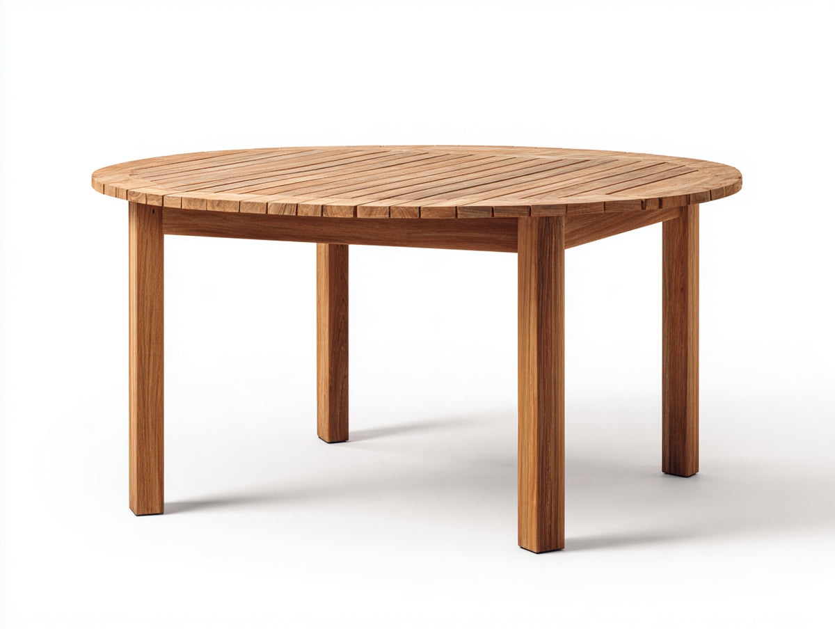 Table de jardin - bois massif - 120x120x75 cm - marron - style naturel à lattes