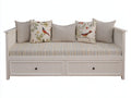 Canapé lit - Bois-textile - 200 x 90 x 87 cm - Blanc-Beige clair - Style campagne avec rangement
