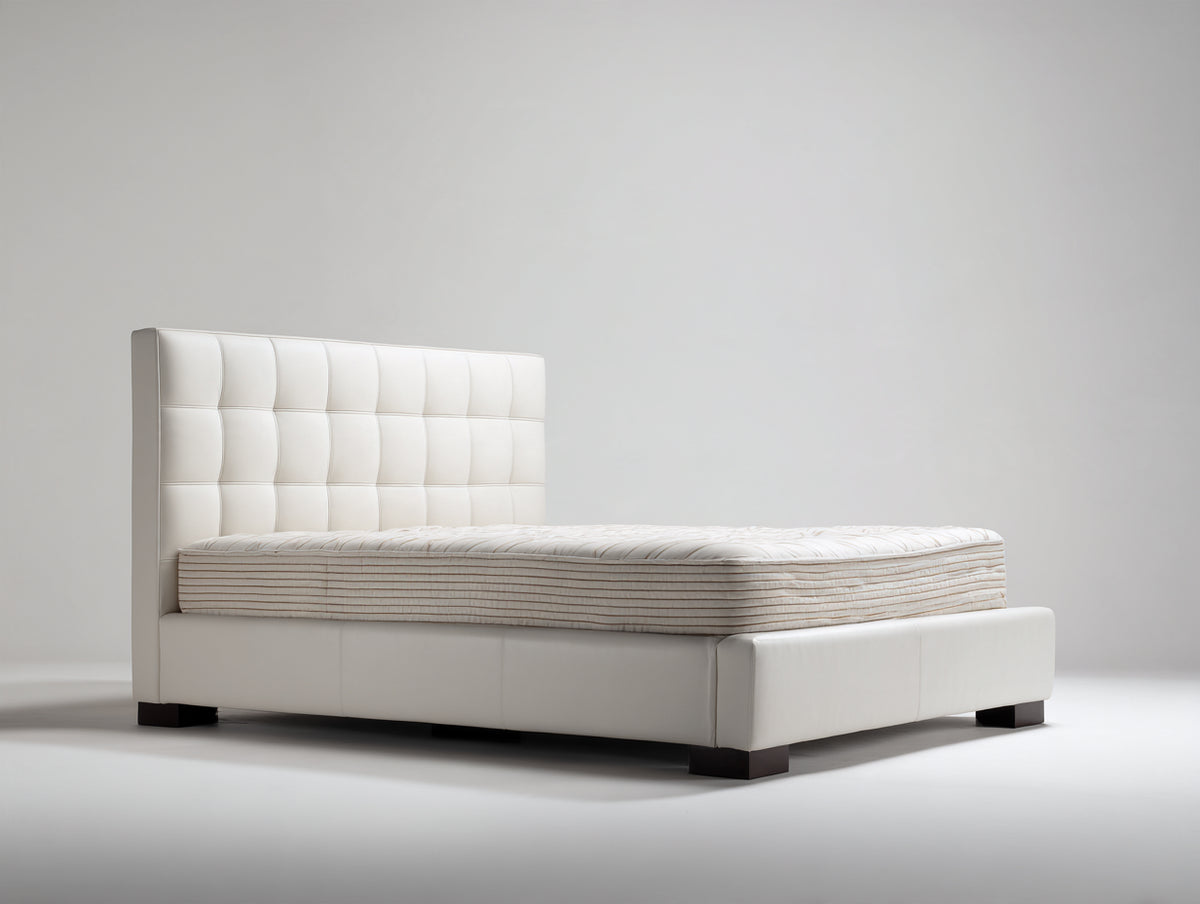 Lit double - similicuir-bois - 210 x 170 x 125 cm - blanc cassé - style moderne minimaliste
